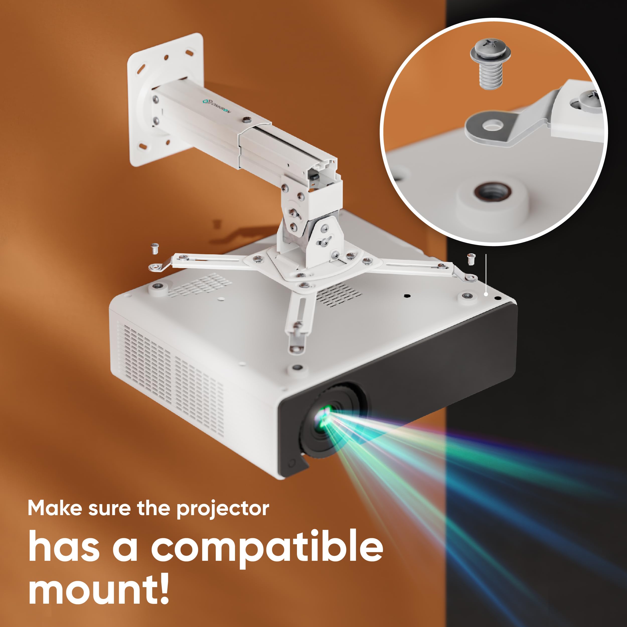 ONKRON Support Videoprojecteur Plafond Et Mur K3A-W Blanc - Charge 10kg Réglable Telescopique