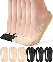 FAYBOX 6 Pairs Women's No Show Socks Ultra Low Cut Invisible Non-Slip Liner Footies for Flats Loafers Heels