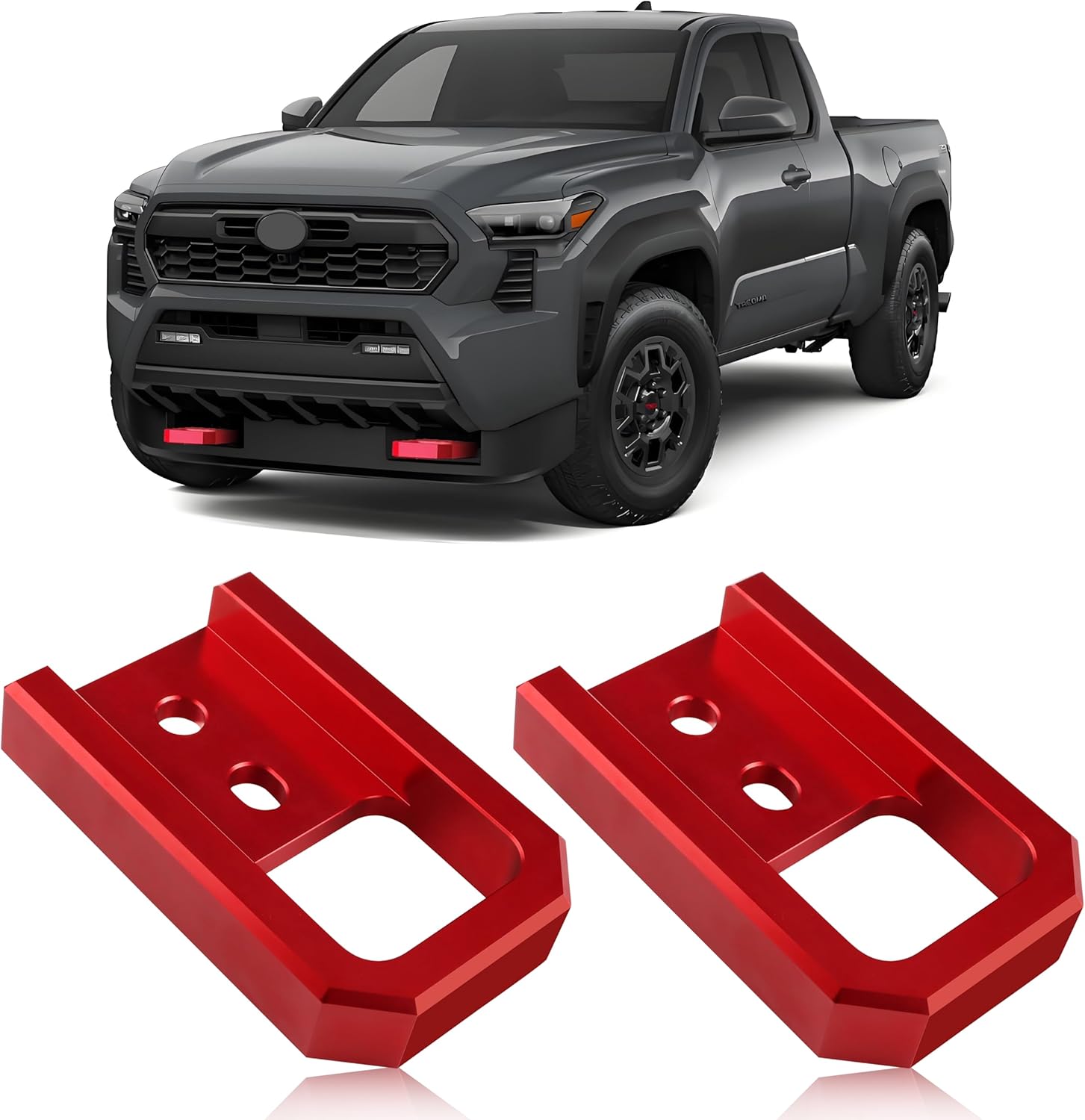 Front Red Tow Hooks for Tacoma 2024-2026, 4Runner 2025-2026, Land Cru-iser 250 2024-2025, Heavy Duty 6000LBS Towing Force T6061 Aluminum Steel Direct Bolt-On Car Tow Hooks Accessories, 2PCS