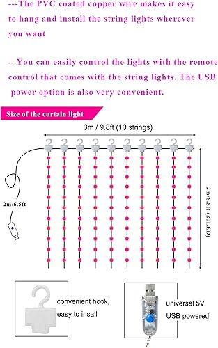 Miniatura 3 de Guirnalda de luces de cortina de hadas para el día de San Valentín, 8 modos, decoración de habitación del día de San Valentín, regalo ideal para