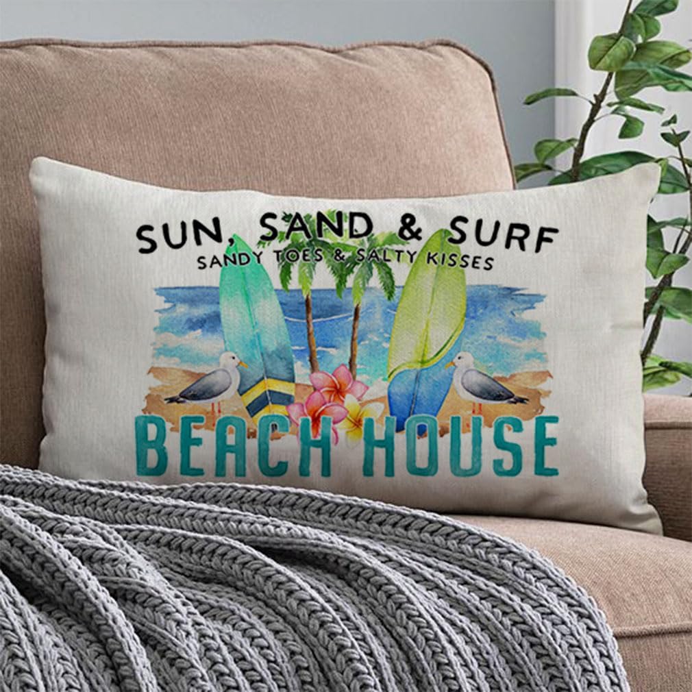 PANDICORN Summer Beach House Throw Pillow Covers 12x20 Inch Surfboard Sea Ocean Coastal Outdoor Decorations Lumbar Decorative Throw Pillows Cases Cushion Covers for Home Sofa Couch Living Room Decor - Image 4