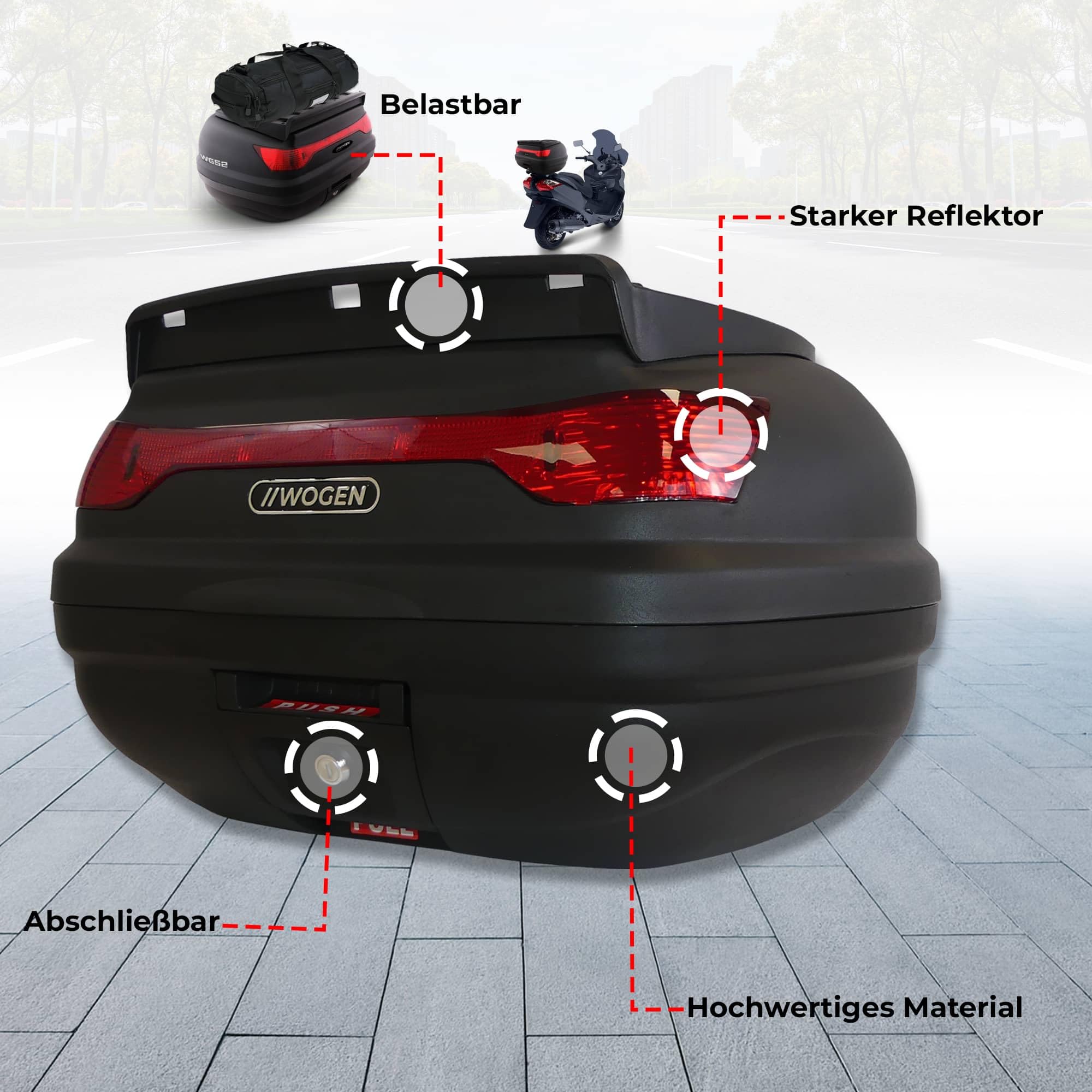 BREMER SITZBEZÜGE Motorradkoffer Top Case 52 lt Motorrad Roller Rollerkoffer Motorradtasche