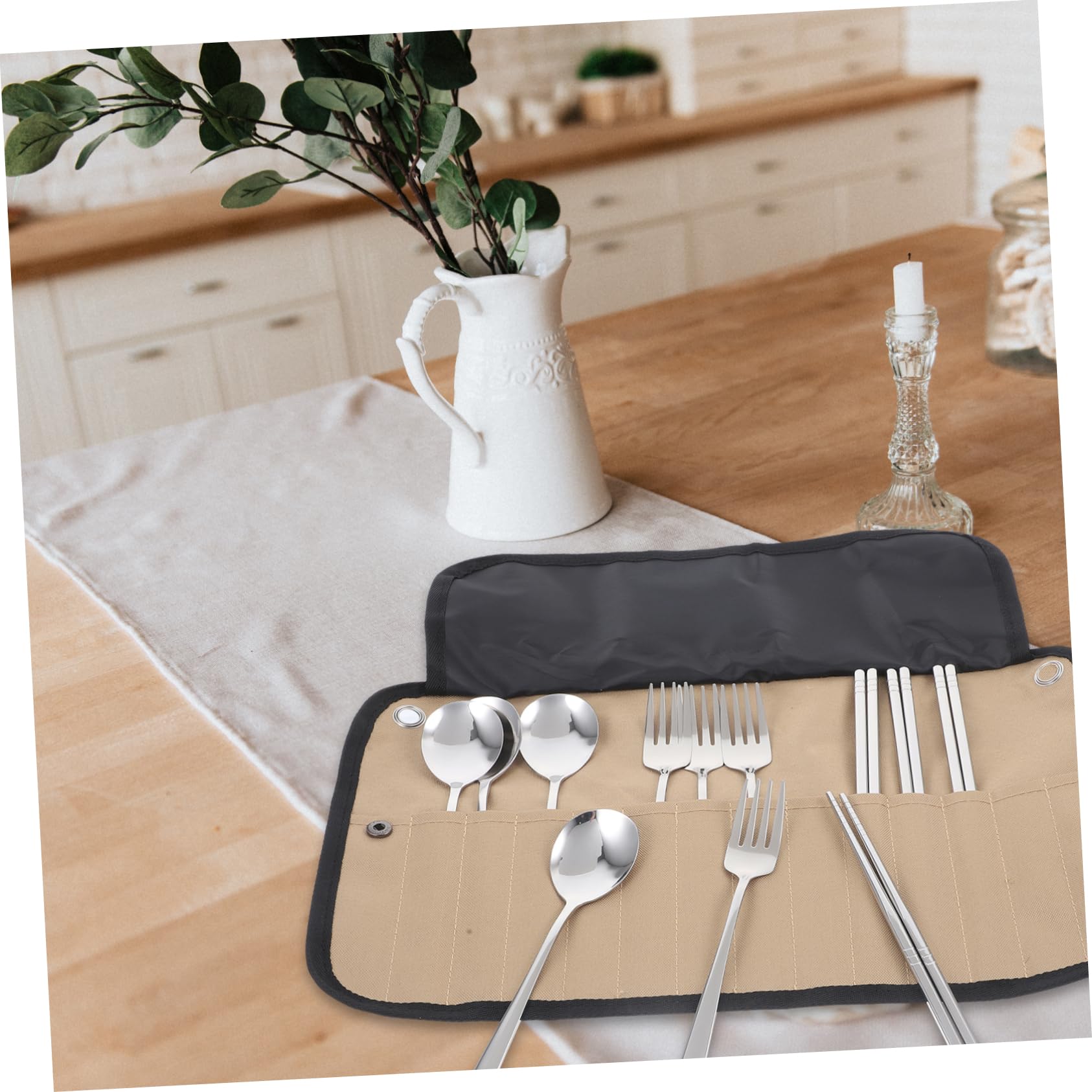 Mipcase Set Posate da Campeggio Portatile in Metallo Inossidabile e Nailon, Kit Utensili per Attività Esterna, Escursionismo e Campeggio