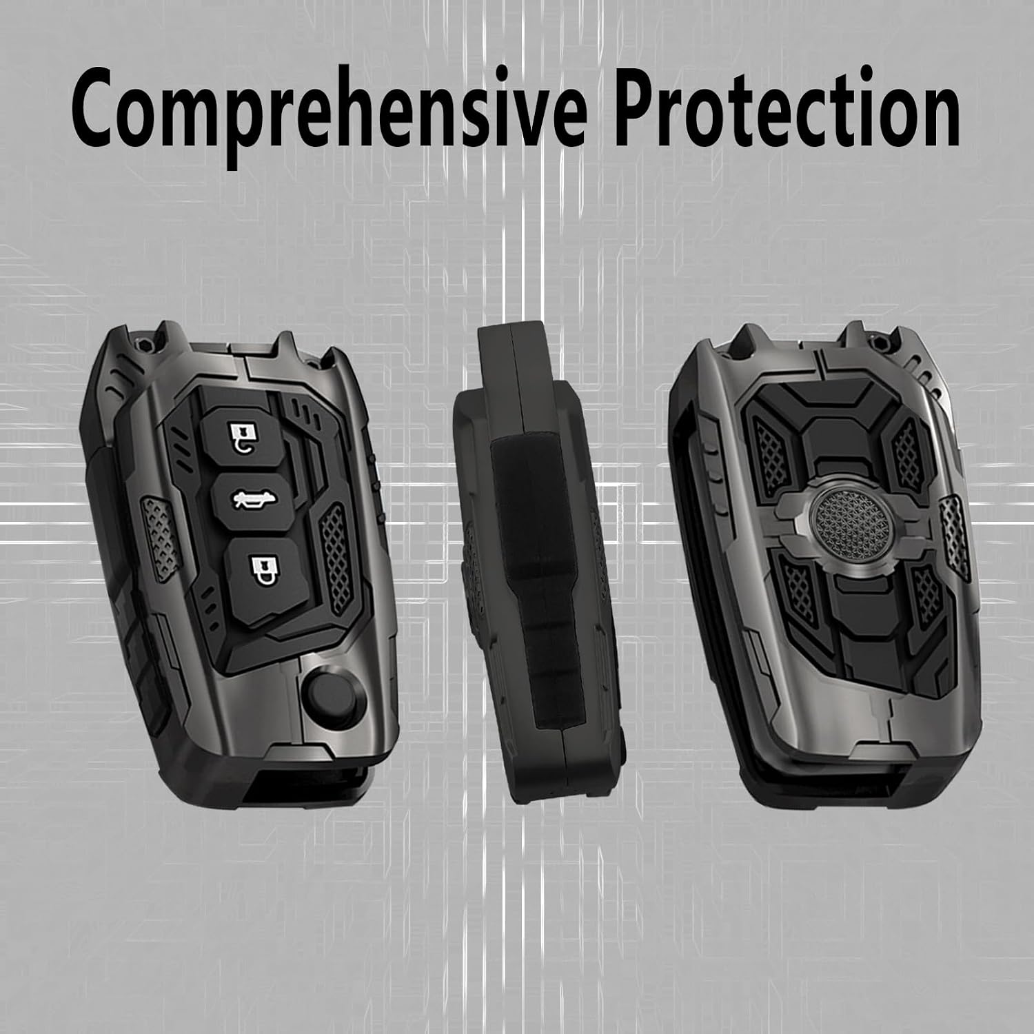 Heavy Zinc Alloy Key Fob Cover Case Compatible with Toyota Camry RAV4 Corolla Tundra Fortuner,2018-2022 C-HR LE Protection Shell Car Accessories (Gun Black, 3 Buttons)