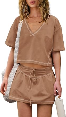 Yanekop Skort Sets Women 2 Piece Outfits Two Piece Matching Workout Sets Crop Tops and Mini Skirt Set