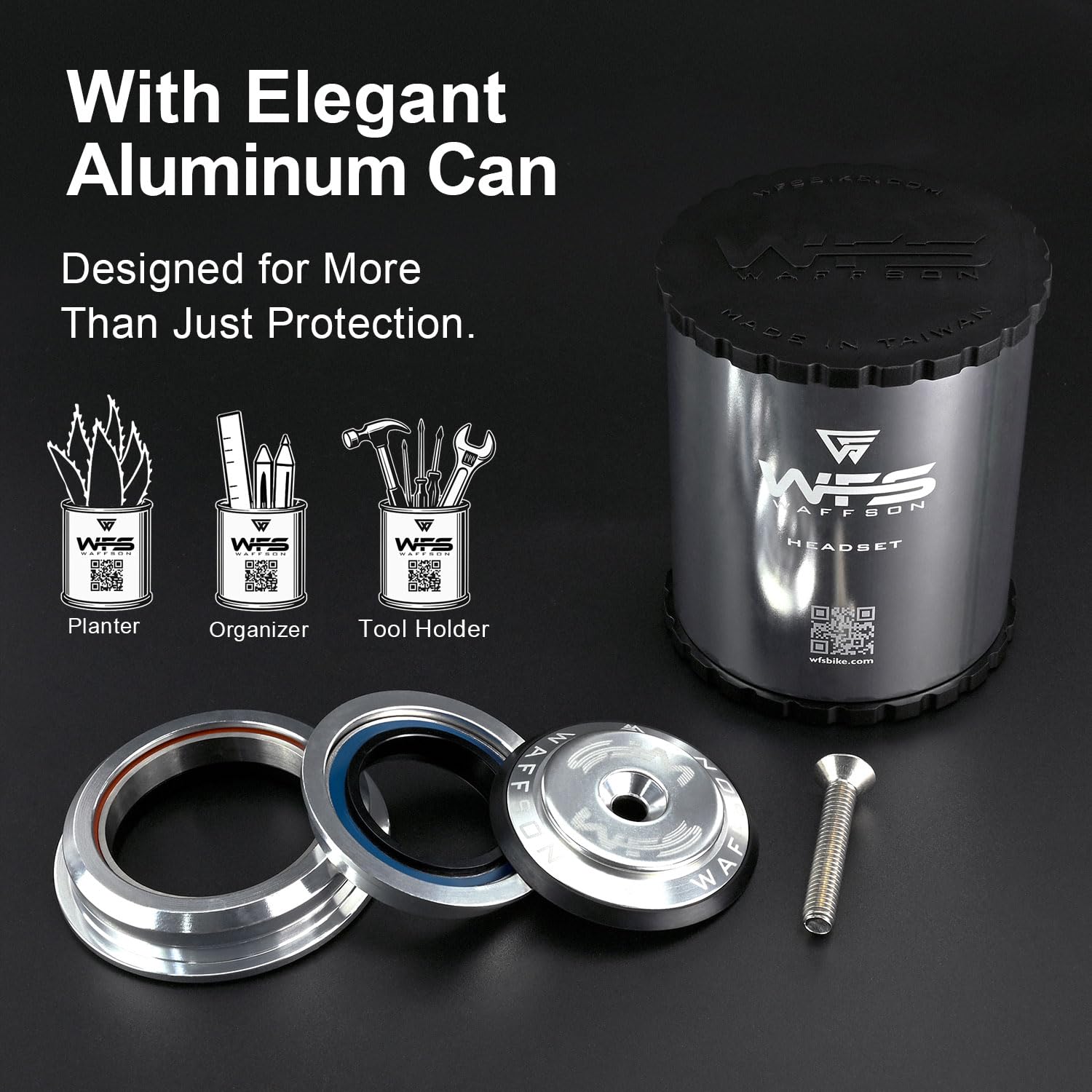 WFS HY713 1-1/8" to 1-1/2" Tapered Semi-Integrated Headset Set for Tapered 44 to 55.9mm Head Tubes - CNC Aluminum Alloy, Threadless, Precision Sealed Bearings for MTB Mountain/Road/City/BMX Bikes