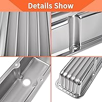Vista 2 de Cubiertas de válvula de aluminio con aletas compatibles con bloque pequeño Chevy 58-86 Tall 327 350 400 - Plata pulida