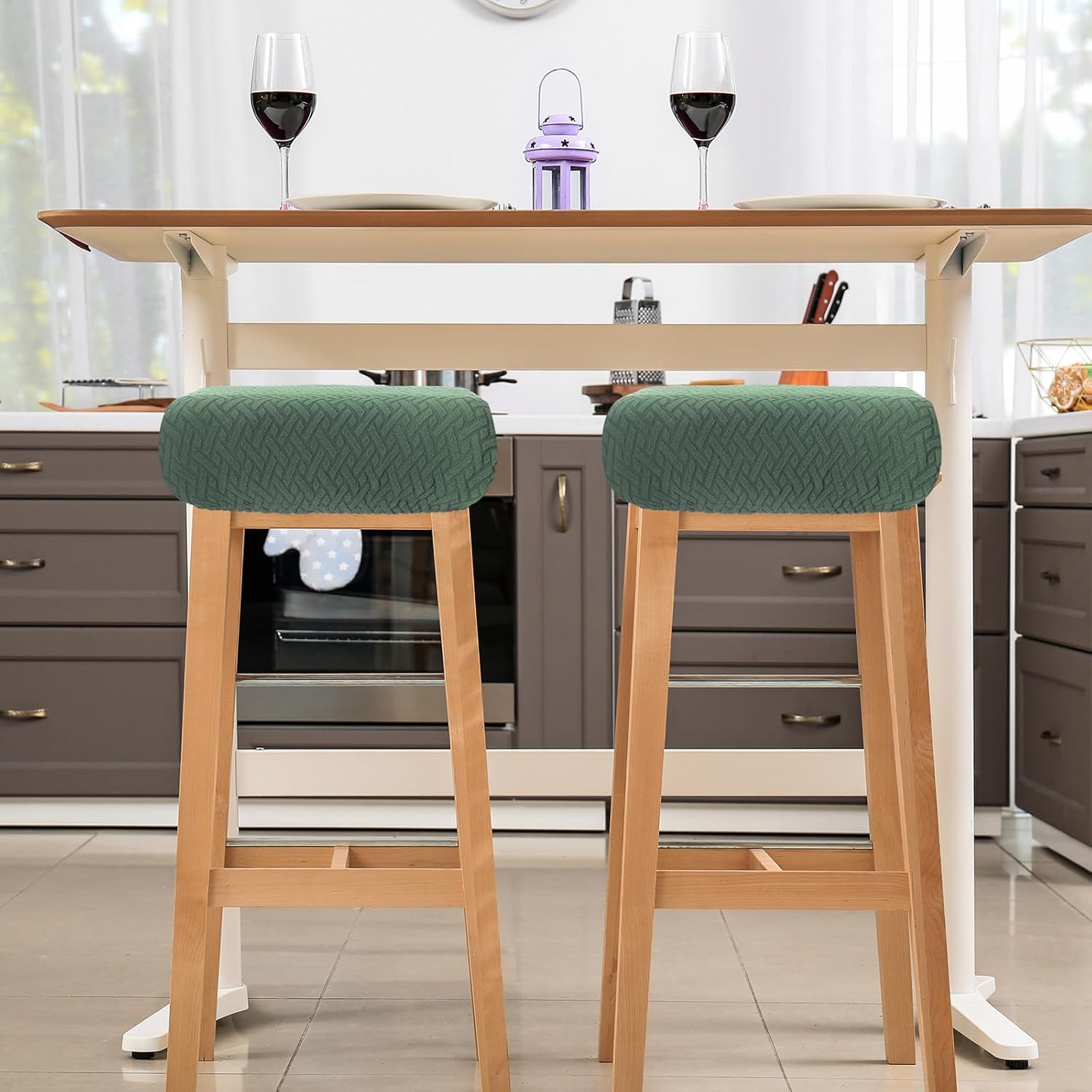 uxcell 4pcs Stool Covers Rectangle, Bar Stool Covers Saddle Seat Cover for Wooden Metal Bench Chair Green