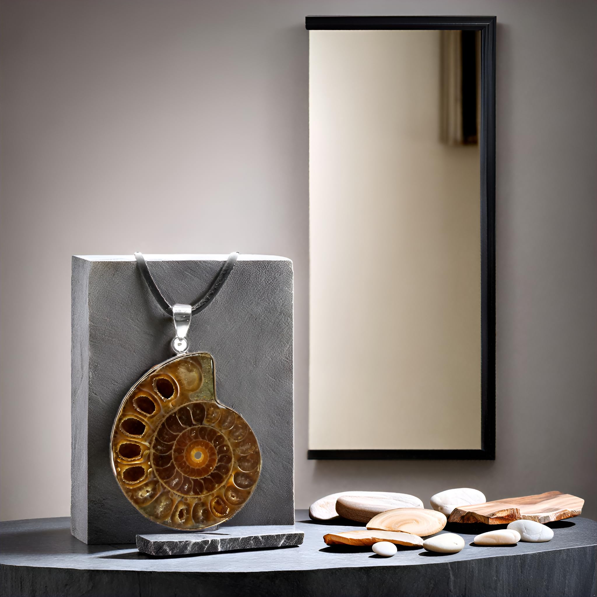 Regali Kaltner in pelle collana per uomo e donna con ciondolo in ammonite