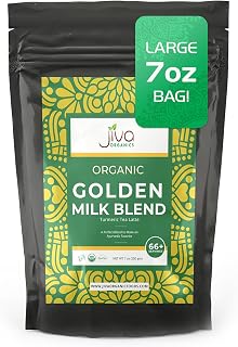 Jiva Organics Turmeric Tea Latte - Golden Milk Powder 7 Ounce (200g) - Ashwagandha, Cardamom, Ginger, Black Pepper & More