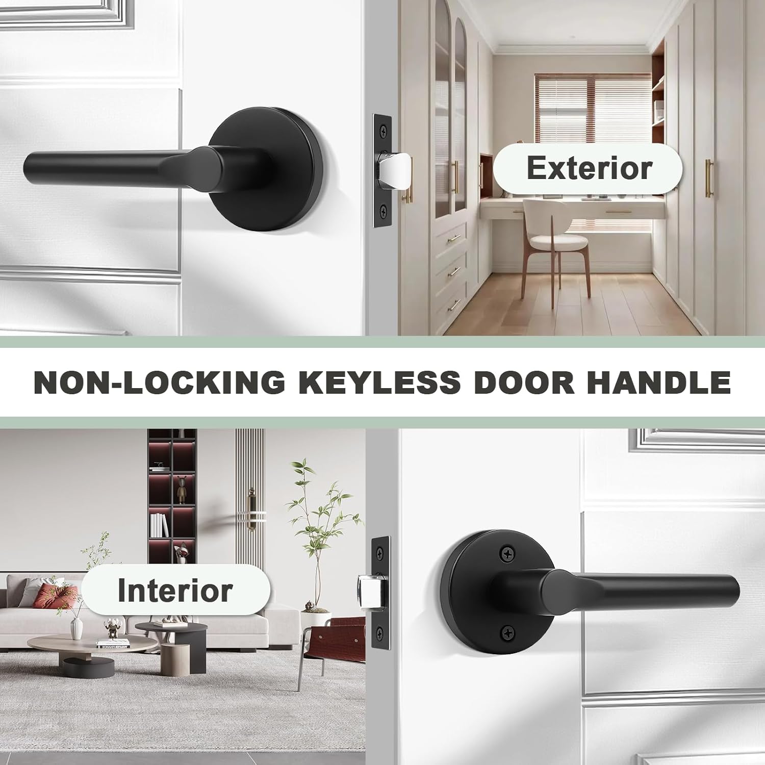 knobelite 1 Pack Black Passage Door Lever,Non-Locking Keyless Door Handle Set for Closets or Hallway,Interior Door Lock for Right & Left Side Handed,Stainless Steel