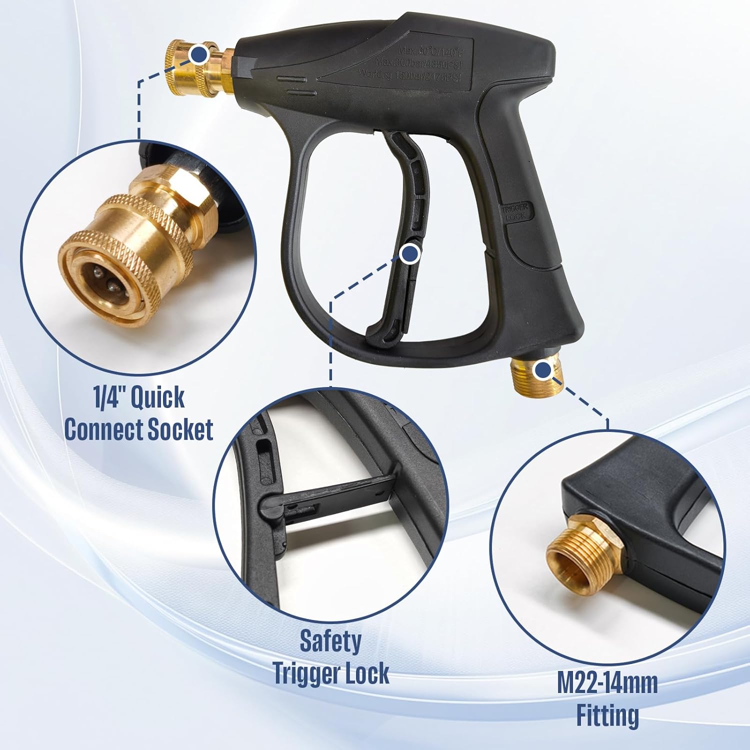 Foam Cannon Dual Connector Accessory, Pressure Washer Gun for Car Wash Kit, Double Tip Attachment for Soap Cannon, 5 Power Washer Sprayer Nozzles, 1/4 Inch Quick Connect, 1 Liter