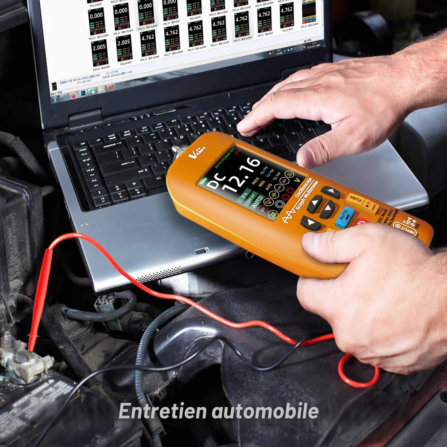 Multimètre Numérique Rechargeable avec Oscilloscope Portable 10Mhz 48MSa/s True RMS Transfert de Données Auto Calibration Testeur de Courant Tension Capacié Continuité Résistance Diode NCV