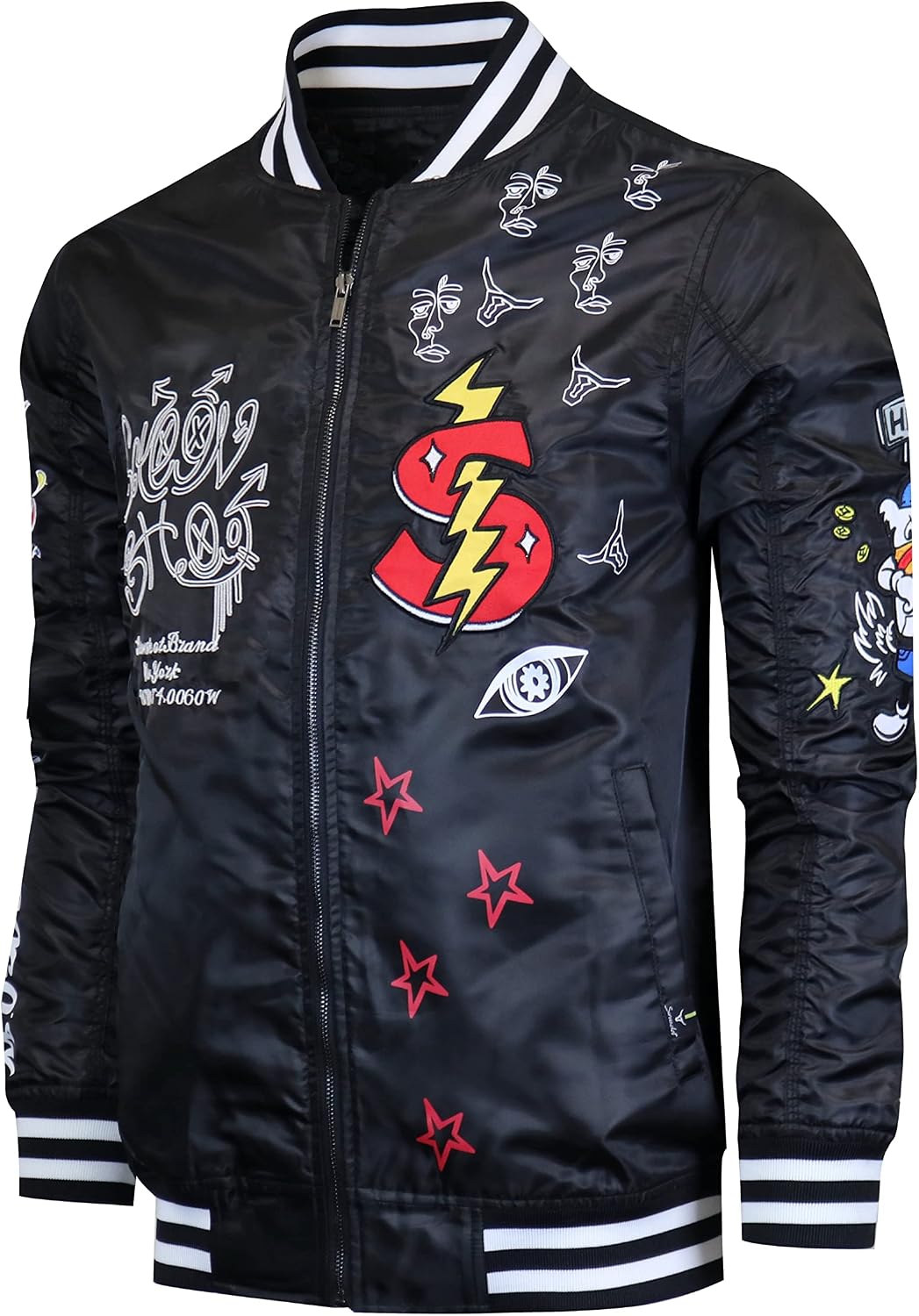 SCREENSHOT Hip-Hop Urban NYC Fashion Bomber Jacket - Modern Outdoor Lightweight Streetwear Graffiti Print Zip Up Top