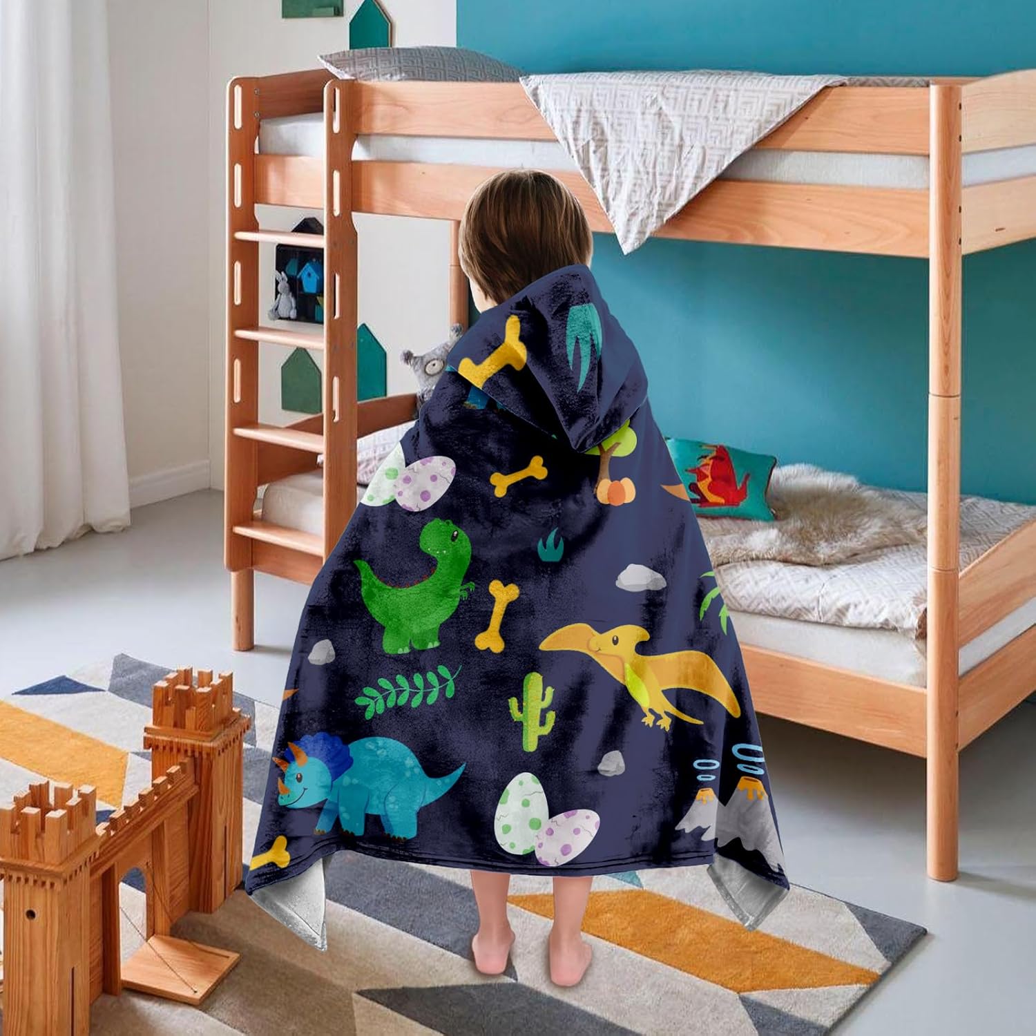 Dinosaur Hooded Bath Towel for Kids, 30"x50" Kids Hooded Bath Towel, Soft Toddler Beach Towels, Dinosaur Towels for Boys Girls, Beach Towel Poncho Pool Swim - Image 4