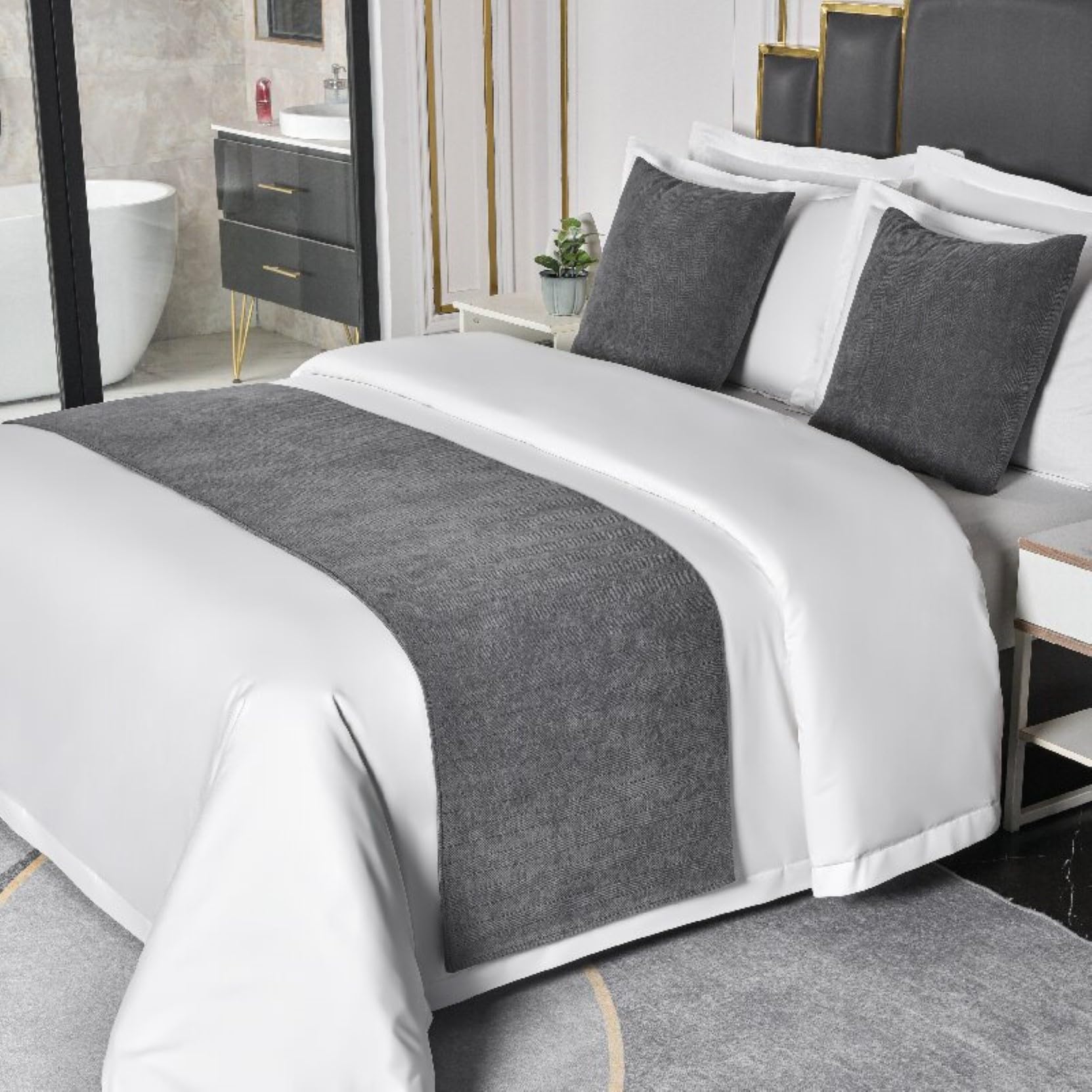 HLASMSPE Hotel Bed Runners Solid Color Bed Scarves Modern Bedding Cover Decor Bedspread Blankets Throw Protective, Dark Grey, 50x240cm bed runner for 1.8m bed — image 1