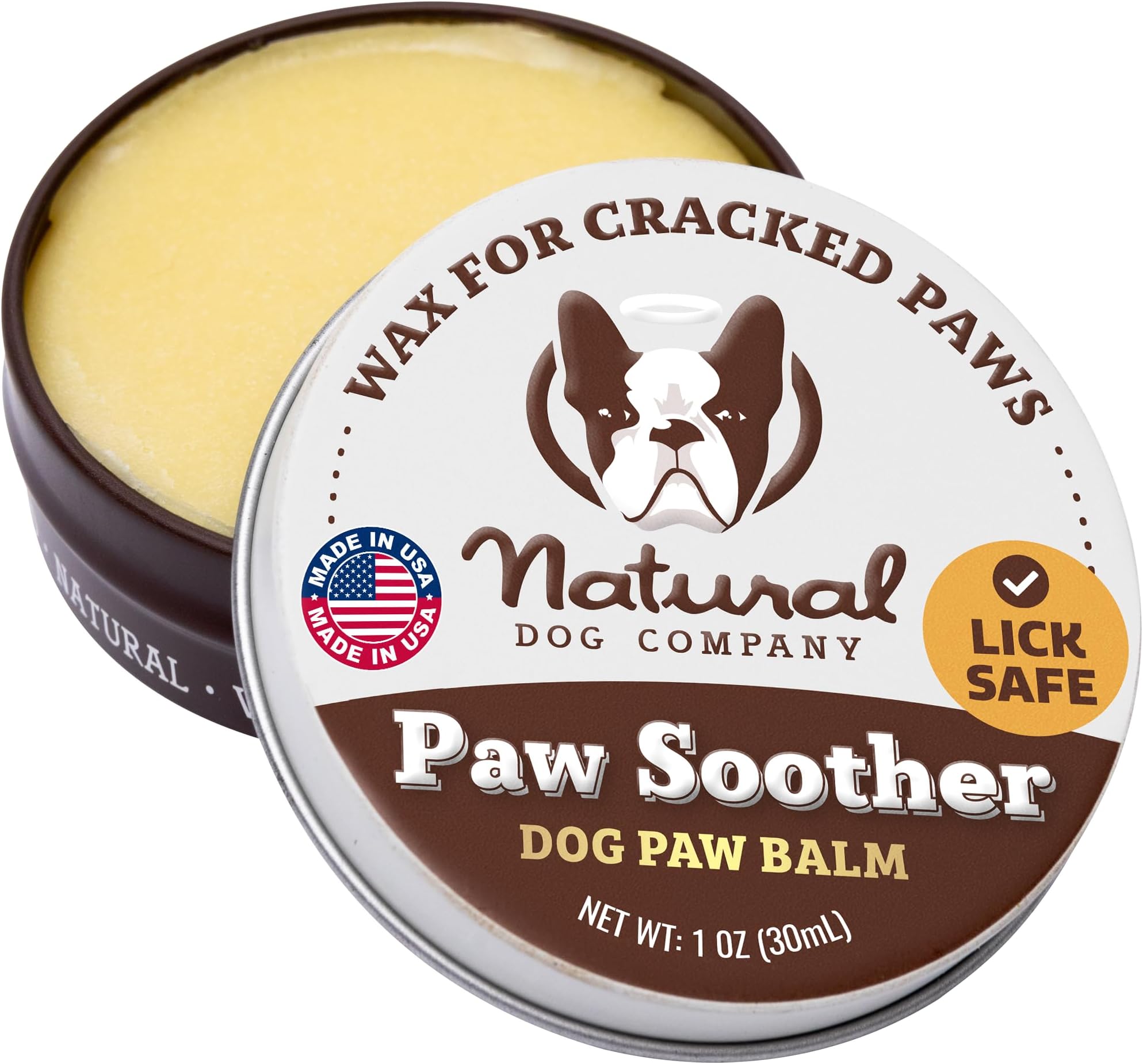 Natural Dog Company Paw Soother Balm & Wax - Dog Paw Balm & Moisturizer for Dry, Cracked Paw Pads, Helps Moisturize & Condition Worn Paws, Coconut Oil & Calendula, Daily Paw Care, 1 oz Tin