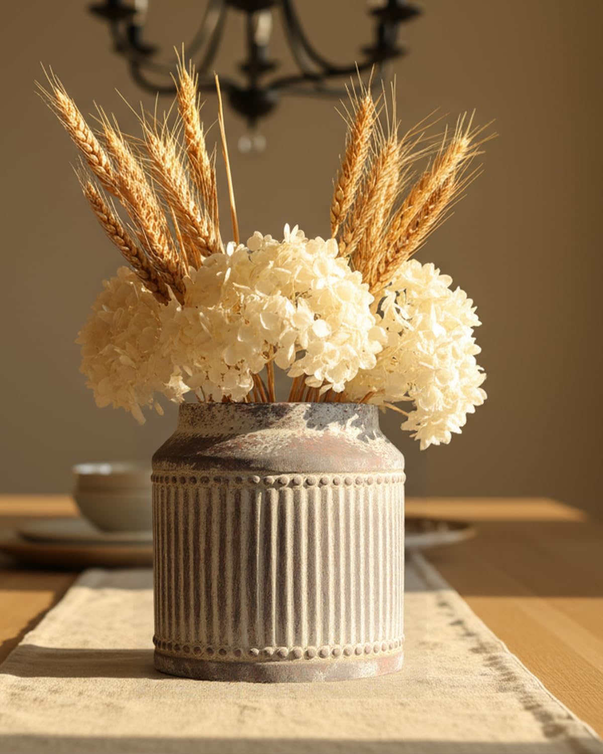 Ribbed Ceramic Vase, 7.32 Inch Gray Farmhouse Vase for Pampas Grass, Rustic Vintage Pottery Vase for Flowers, Dining Table Centerpiece, Coffee Table Shelf Entryway Decor - Image 6