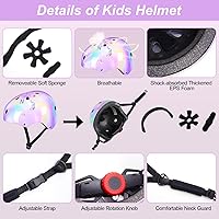 Vista 5 de Casco para niños, casco de bicicleta para niños pequeños con pegatinas DIY Unicornio, rodilleras y coderas ajustables, juego de protección