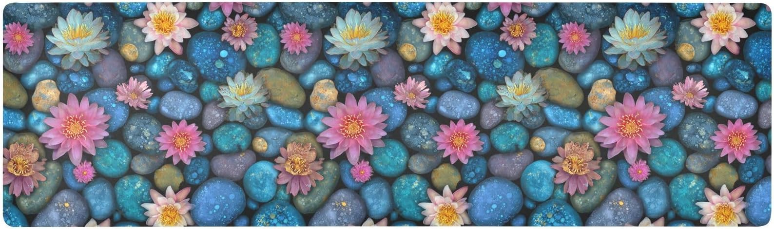 Colorful Pebbles and Flowers Navy Blue Long Trivets for Hot Pots and Pans Heat Resistant Trivet Runner and Waterproof Pad for Pressure Cooker 39.40 '' X 11.80'' Hand Washable Pioneer Woman