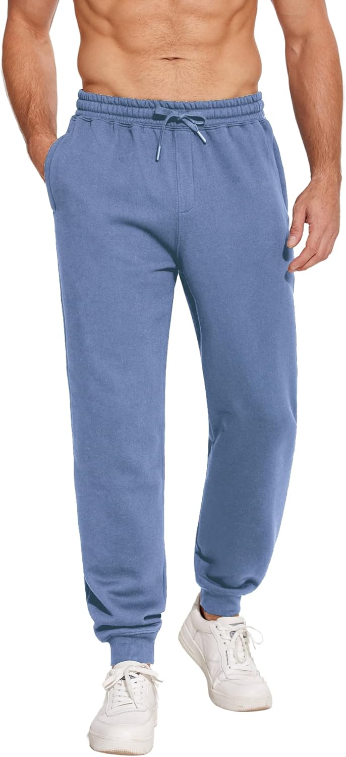PINSPARK Men's Fleece Lined Joggers with Zipper Pockets Cotton Athletic Sweat Pants for Mens Casual Heavyweight Lounge Pants