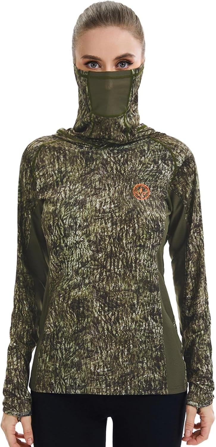 BASSDASH Women's UPF 50+ Camo Hunting Hoodie with Neck Gaiter Breathable Performance Long Sleeve Fishing Hooded Tee FS03W - Image 2