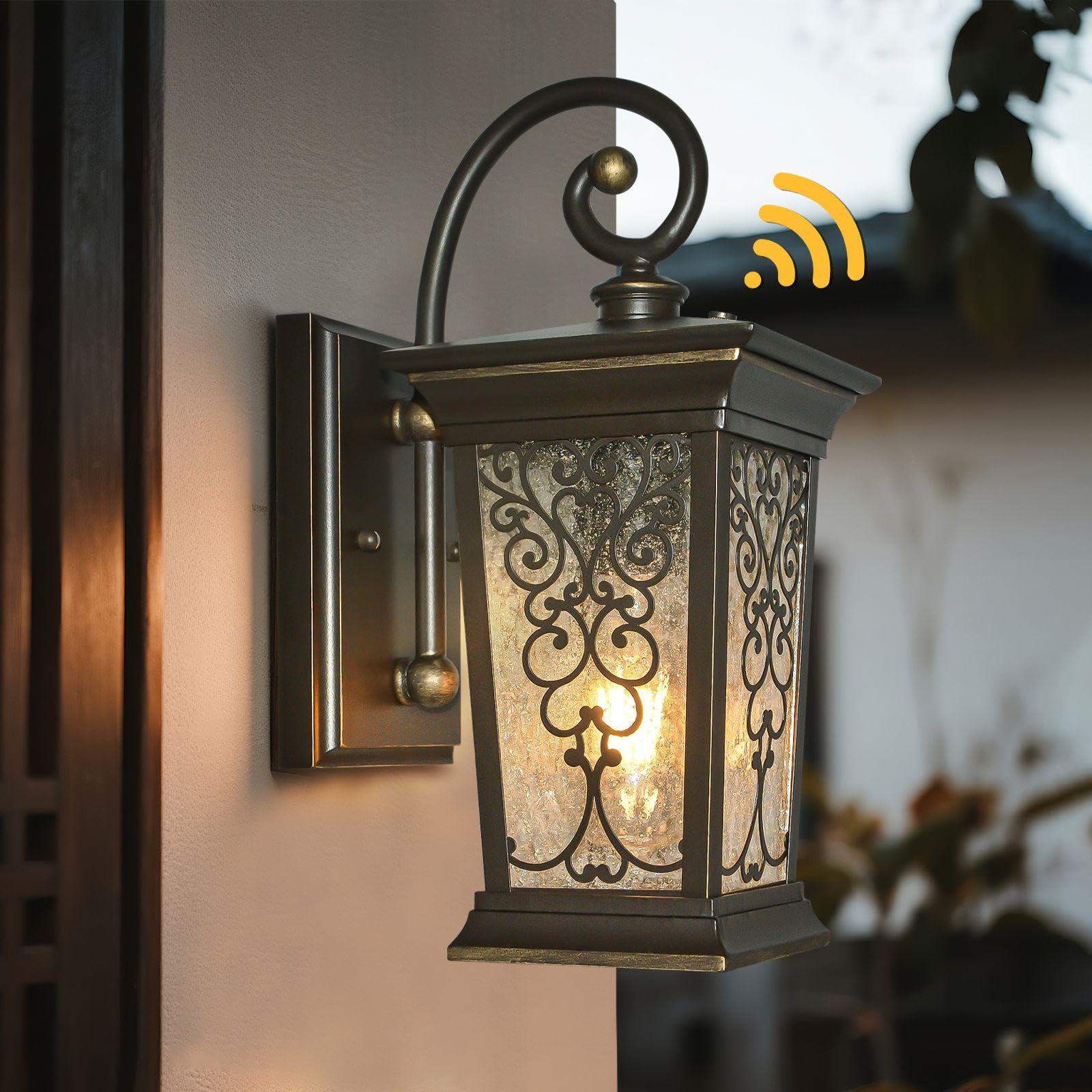 Photo 1 of **FACTORY SEALED**  ALVIME Dusk to Dawn Outdoor Wall Lights, 14 Inch Oil Rubbed Bronze Exterior Lighting Fixtures, Porch Outside Wall Sconce for Entryway, Farmhouse, Front Door, Garage, E26 Base&Clear Seeded Glass