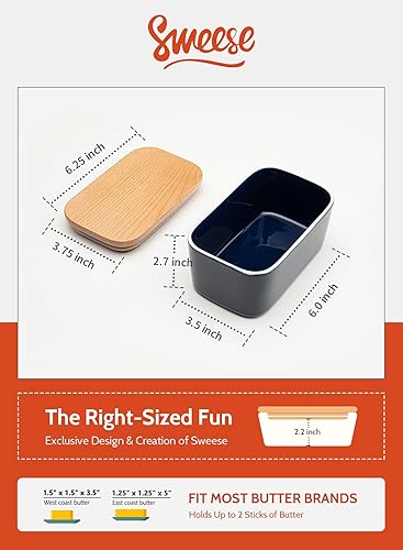 Miniatura 2 de Mantequera Sweese hermética, con capacidad para 2 varillas de mantequilla, recipiente de porcelana con tapa de madera de haya