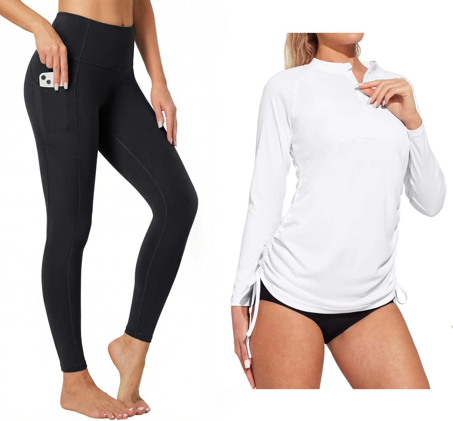 Heathyoga Rash Guard for Women UPF 50+ UV Sun Protection Swim+ Leggings with Pockets for Women