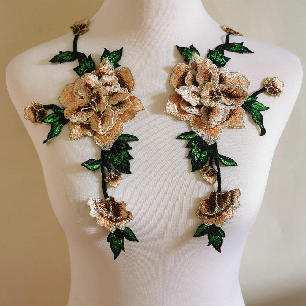 1 Pairs Sewing DIY Material for High-End Embroidered Peony Three-Dimensional Multi-Layer Cloth Applique Multi-Color Lace Garment Accessories (Apricot)