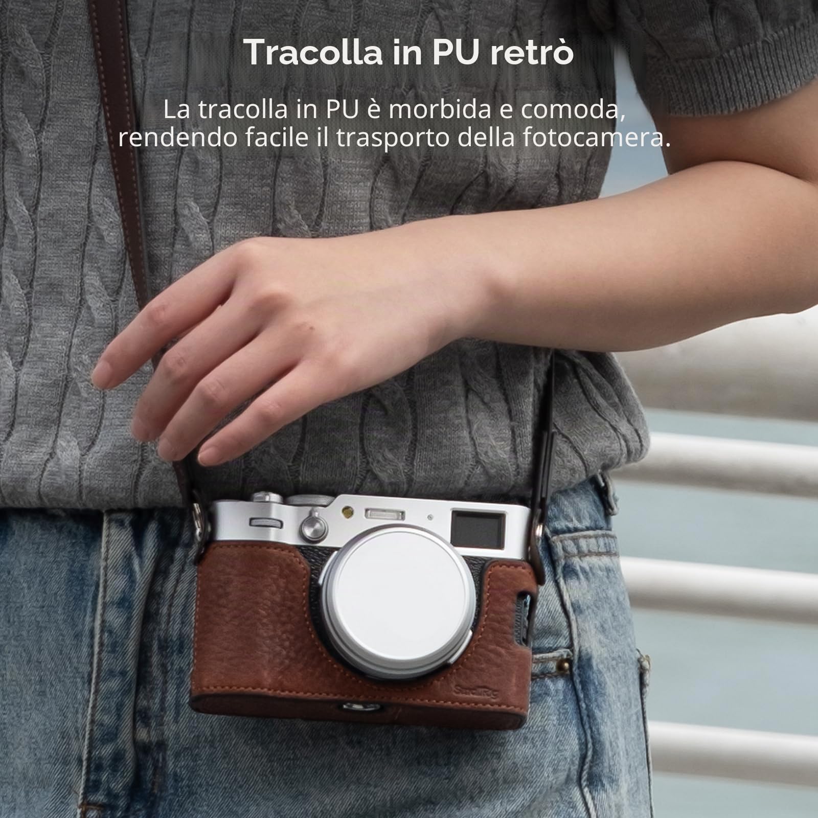 SMALLRIG Kit Custodia in Mezza Pelle con Tracolla per FUJIFILM X100VI, Stile Retrò con Telaio in Lega di Alluminio, Marrone - 4699