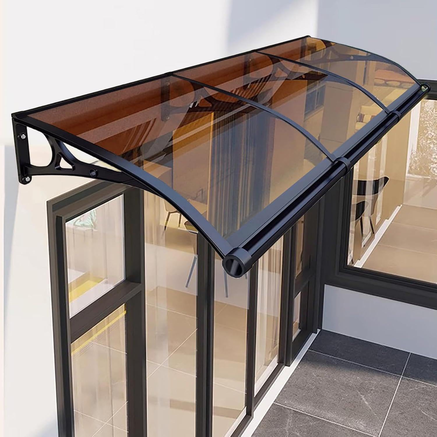 DLLDQBD Door Awning Rain Shelter For Outside, Window Canopy Exterior(Size:60x100 cm (23.6 in. x 39.4 in.),Color:Black Frame + Brown Shelves)
