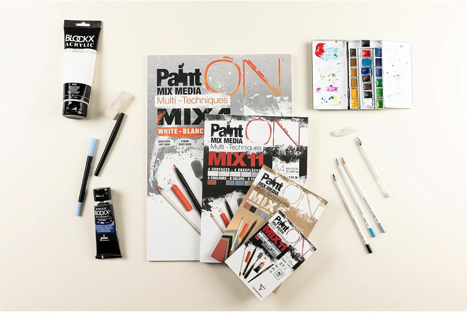 Clairefontaine 976015C - Bloc Collé PaintON MIX6 Multi-Techniques A4 21x29,7 cm 250g - 24 Feuilles Papier Dessin Multi-Techniques - Assorti de 6 Papiers