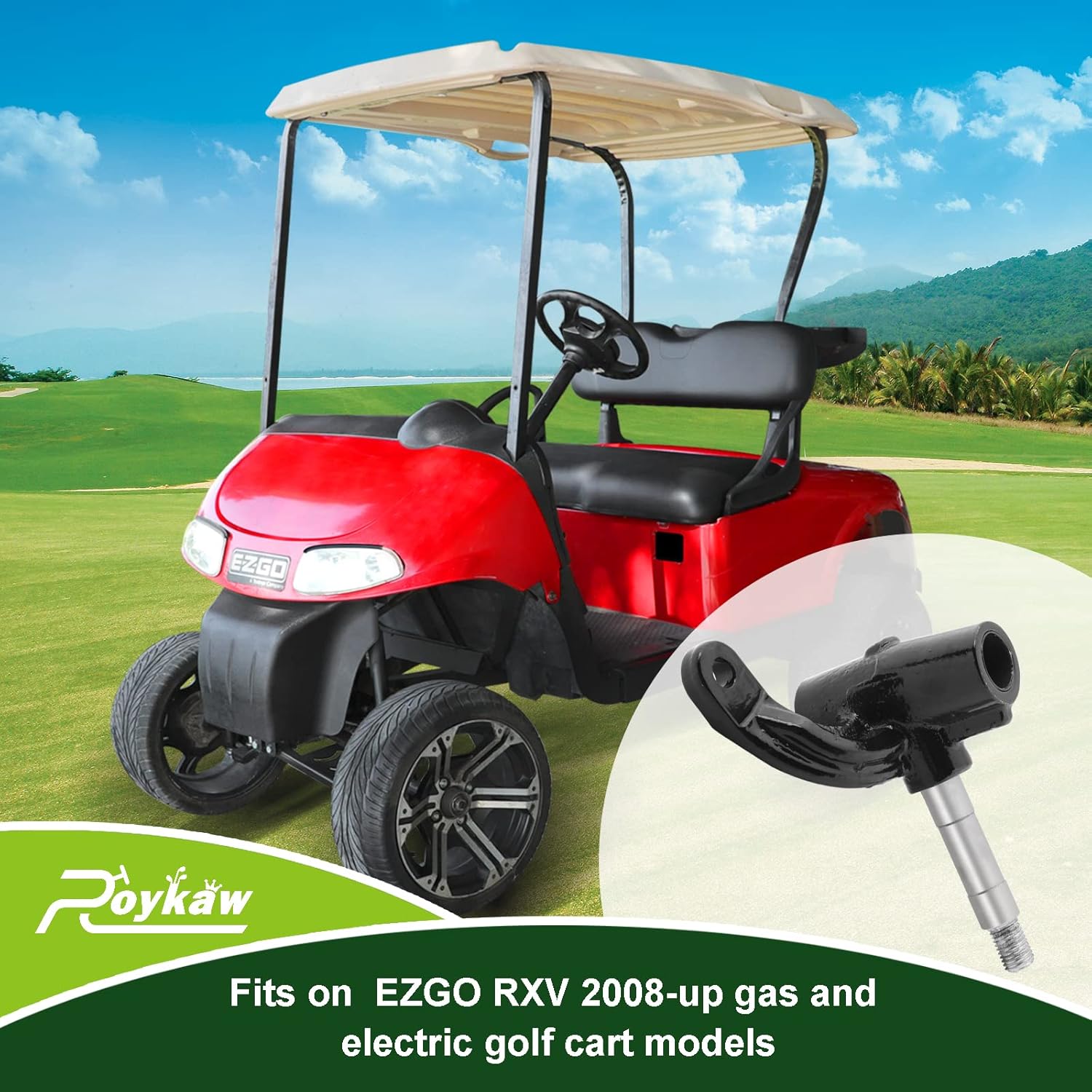 Roykaw EZGO RXV Spindle Assembly for 2008-up Gas and Electric Golf Cart Models, Driver Side, Replaces OEM # 601413, 607413