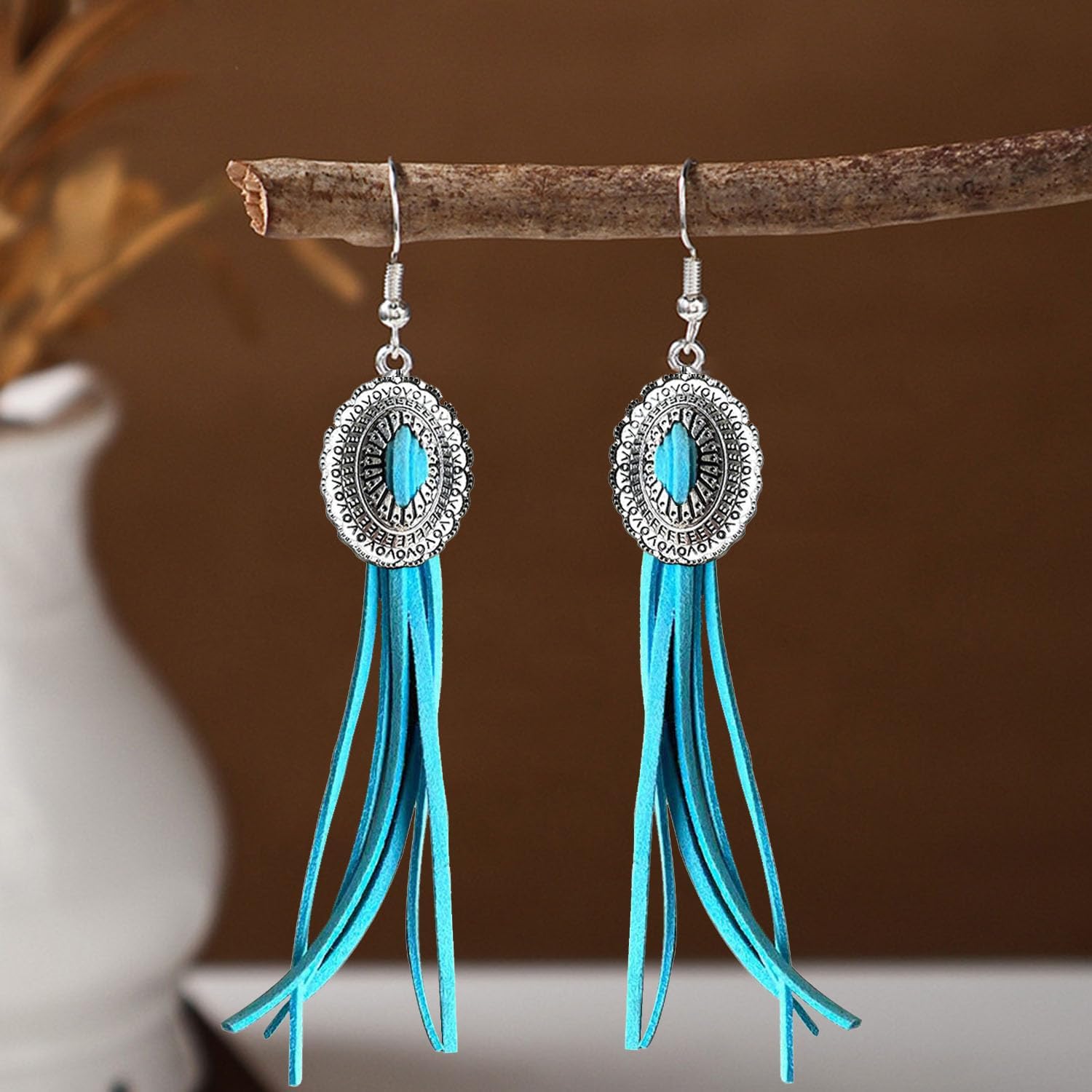 Boho Western Cowgirl Earrings for Women Vintage Leather Tassel Long Drop Earrings Bohemian Brown Leather Earrings Western Trendy Jewelry for Women - Image 6