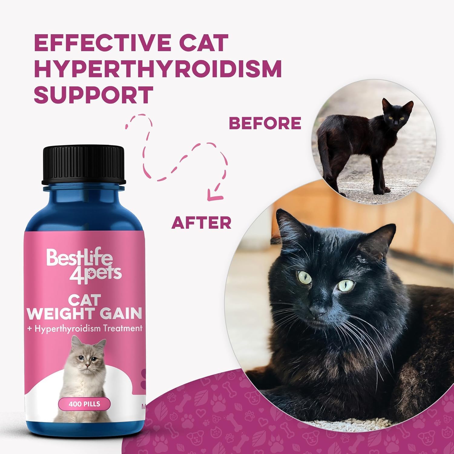 Cat Weight Gain & Hyperthyroidism Treatment, Safe and Effective Cat Appetite Stimulant, Thyroid and Metabolic Support, Weight Management Remedy, 800 All-Natural Odorless, Tasteless Pills