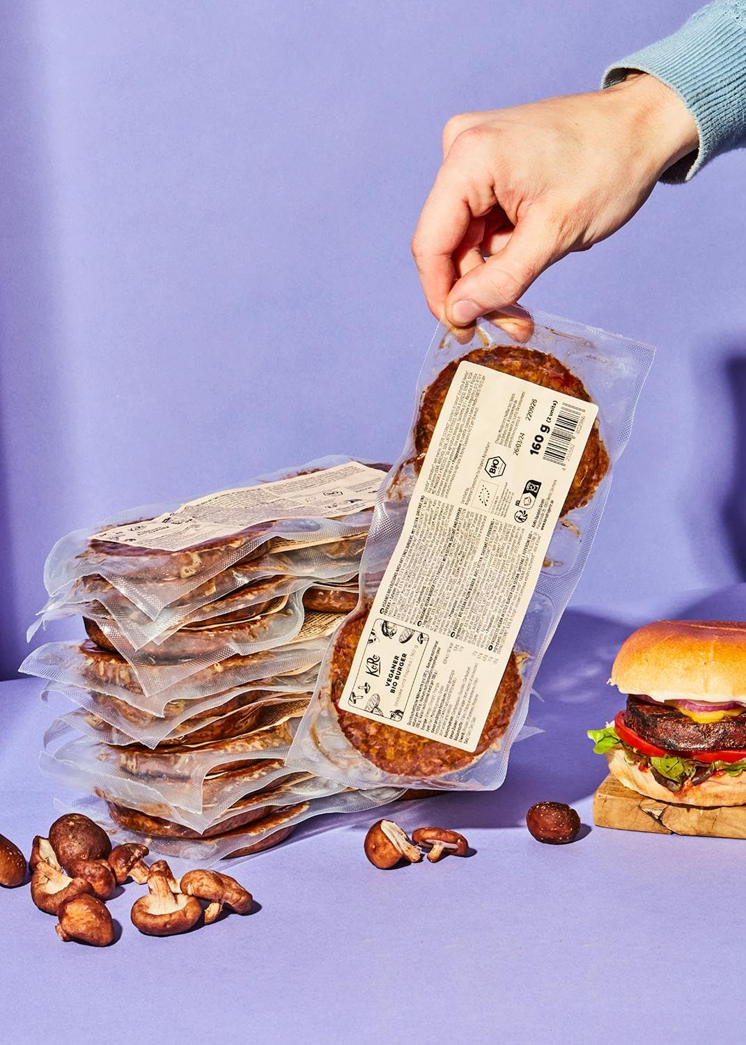 KoRo Veganer Bio Burger Shiitake und Paprika 12 x 160 g Proteinreiche Fleischalternative