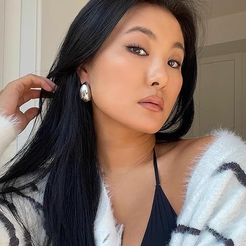 Miniatura 8 de Aretes de lágrima para mujer, aretes de aro gruesos de oro colgantes, aretes hipoalergénicos de gran tamaño, estilo llamativo, aretes chapados en