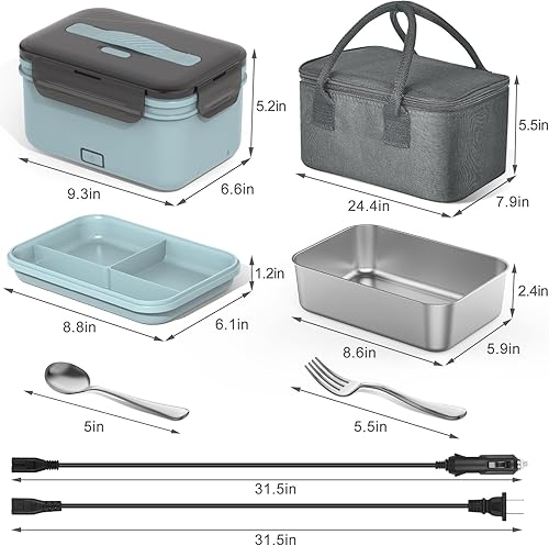 Miniatura 7 de Vingud Fiambrera eléctrica de 100 W, 4 en 1 para cochecamiónhombre, fiambreras térmicas para adultos con recipiente de acero inoxidable de 1.8 L, 12
