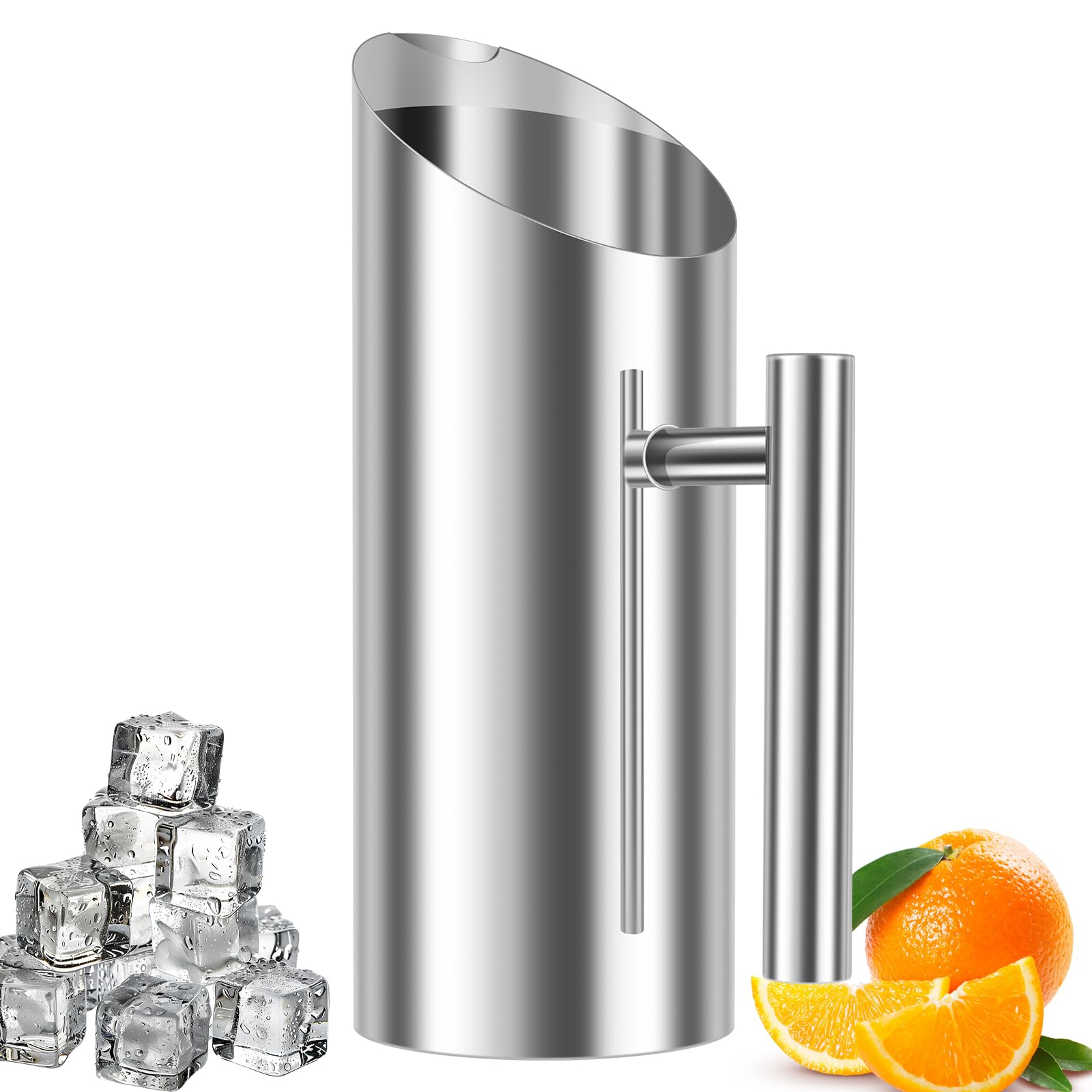 NIHUIFDPY Stainless Steel Water Pitcher Carafe, Silver Water Jug with Handle & Ice Guard, Rustproof Carafe for Fridge, Polished Drinking Pitcher for Serving Water Iced Tea Carafe and Other Drinks(1L)