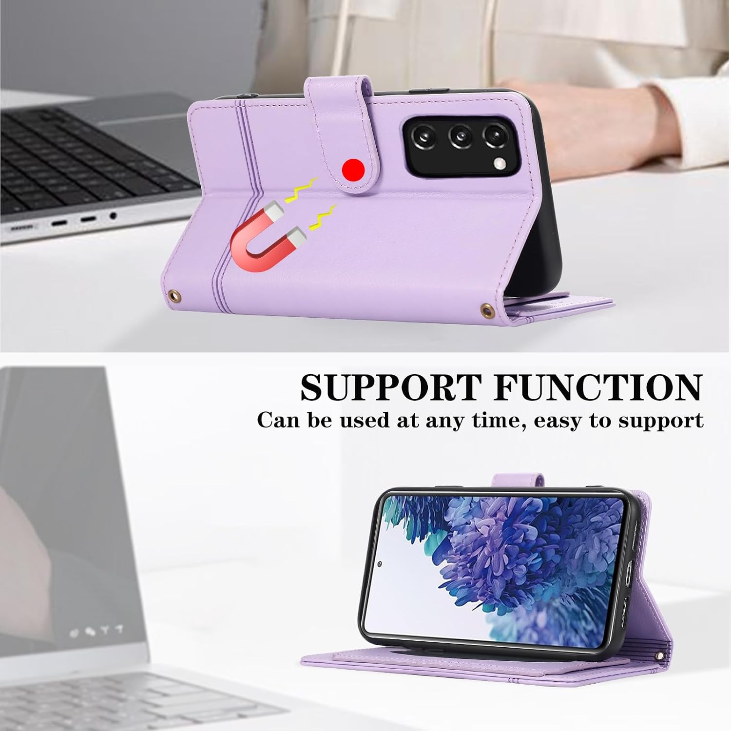 Compatible with Samsung Galaxy S20 FE 5G 6.5 inch Wallet Case Wrist Strap,Crossbody Strap, Mirror Leather Cell Phone Cover for S 20 EF UW 2022 S20FE5G S20FE 20S S2O Fan Edition 4G G5 Purple