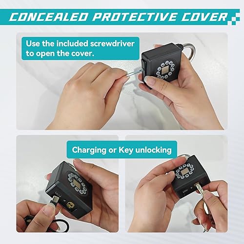 Miniatura 8 de SFW Candado de huellas dactilares con llave, casillero de combinación resistente, resistencia al agua con códigos, acceso por aplicación para valla