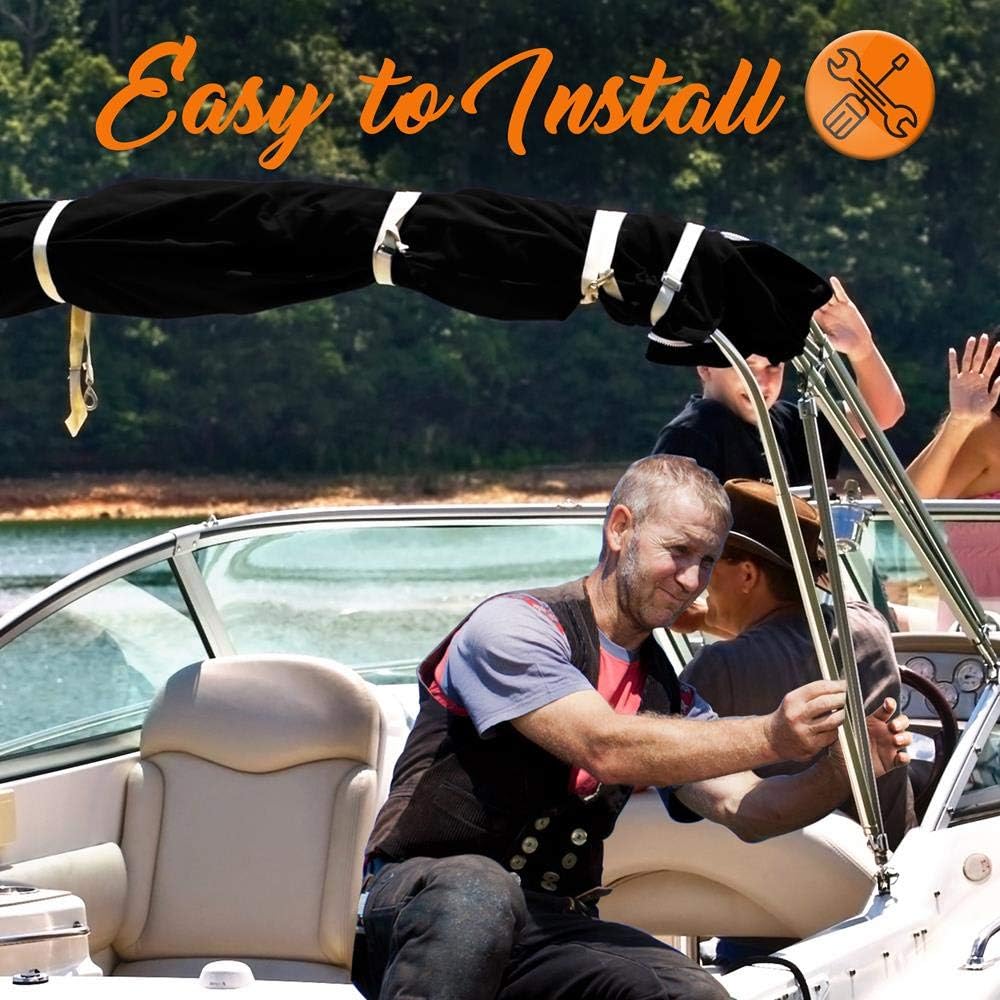 SereneLife 4 Bow Bimini Top Boat Cover – 96" L x 85-90" W x 54" H, Durable 1" Aluminum Frame, Waterproof & UV-Resistant, Easy Install with Front Straps, Rear Support Arms & Free Storage Boot (Gray)