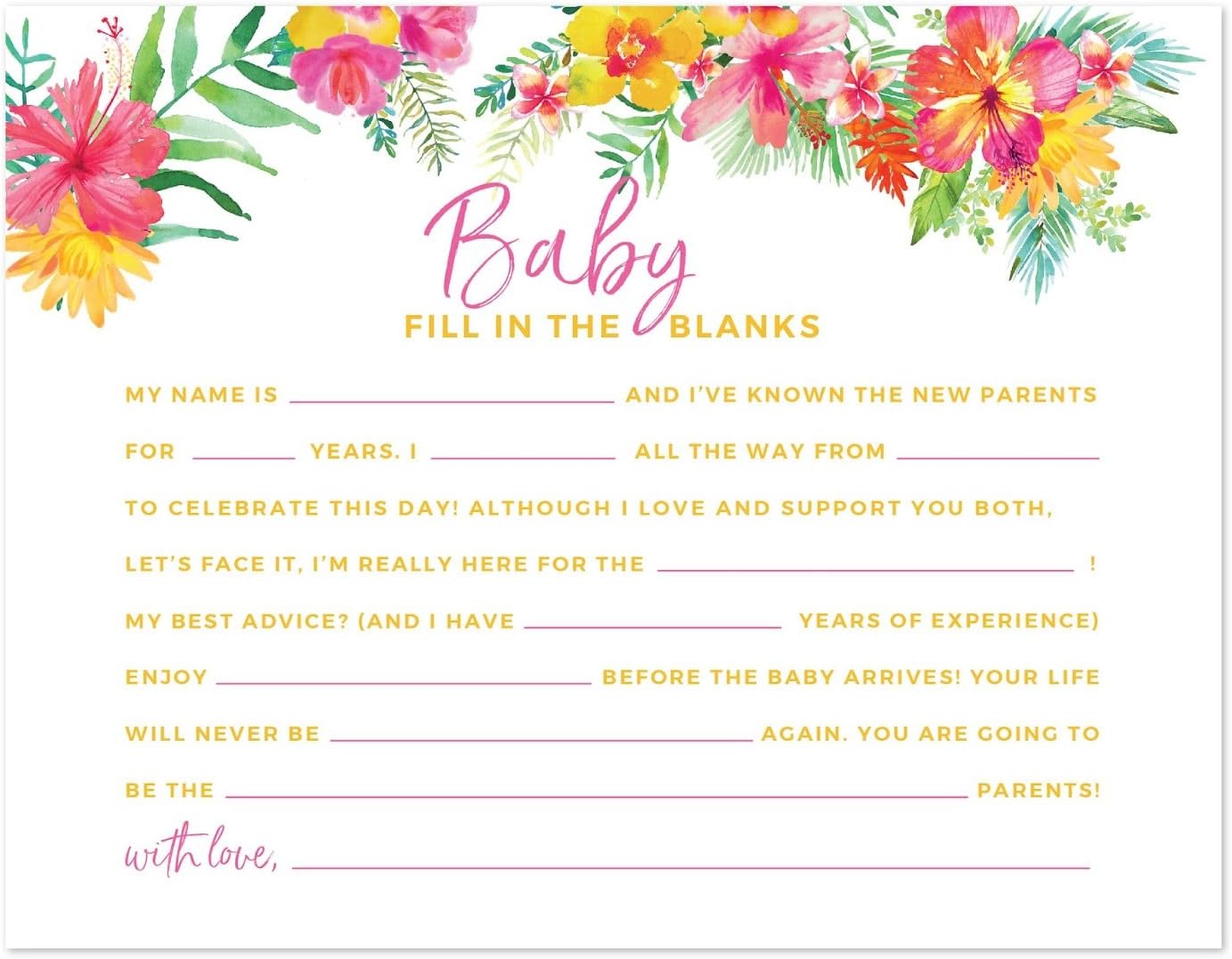 Andaz Press Tropical Floral Garden Party Baby Shower Collection, Candy Guessing Game Cards, 30-Pack, Games Activities and Decorations
