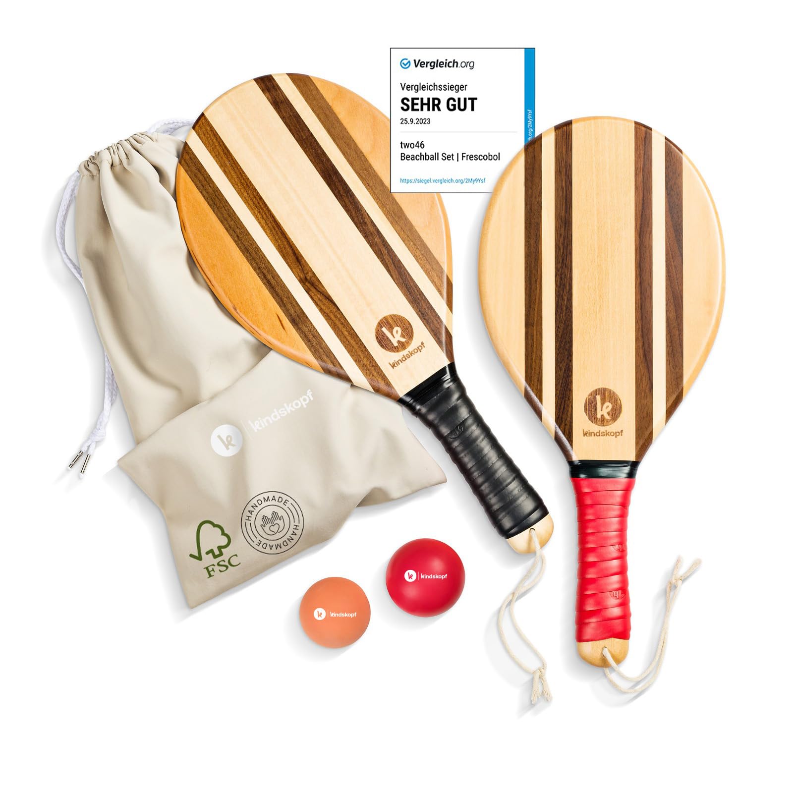 two46 Wooden Paddle Ball Set - Frescobol | The trend sport from Brazil - Premium Handcrafted Beach Ball Set For All Ages (+Beginnerball, speedball & bag)