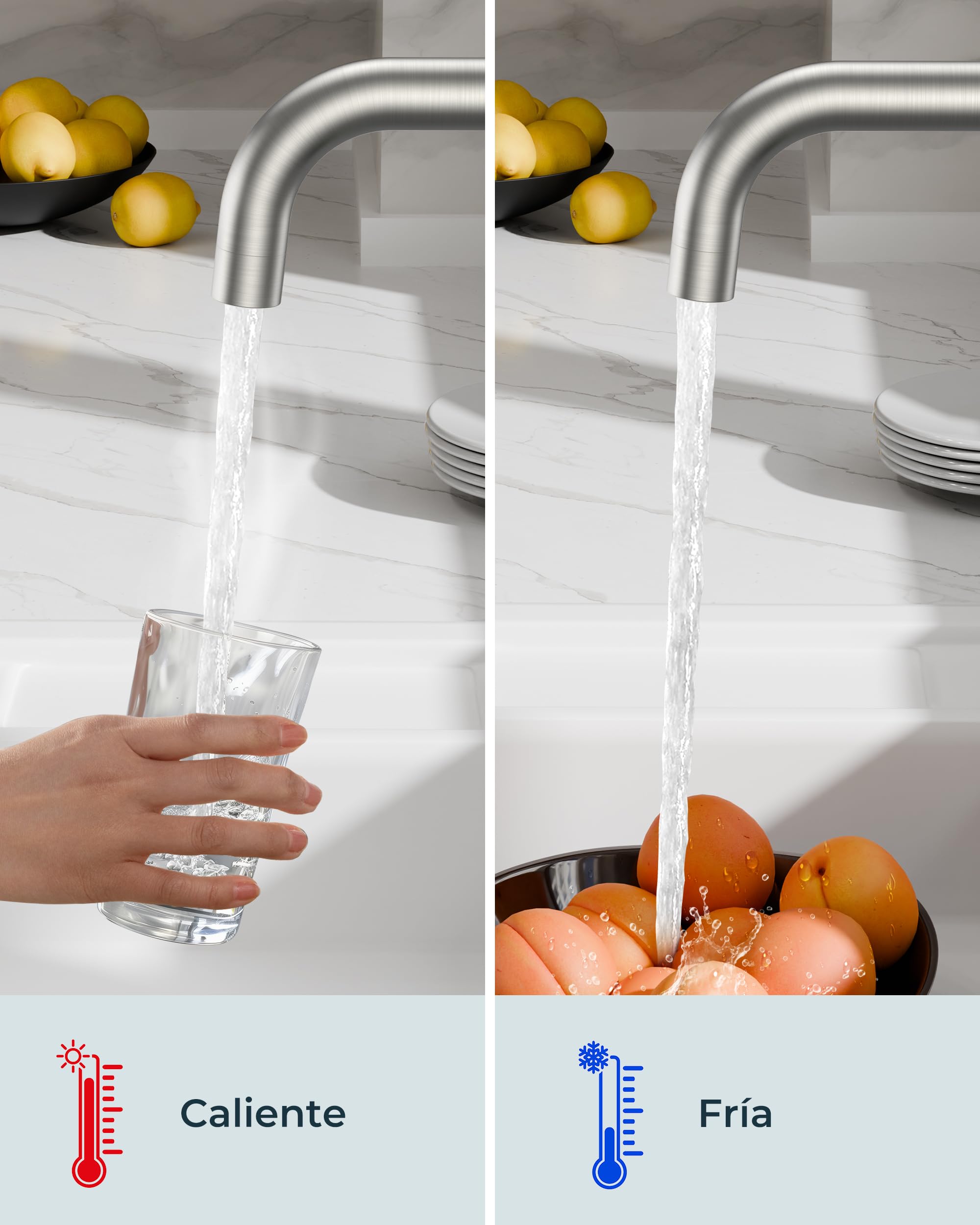 FORIOUS Grifo Cocina, Grifos Cocina Fregadero con Función Giratorio 360° y Plegable, Diseño en Forma de L de Acero Inoxidable, Monomando Para Agua Caliente y Fría Torneira de Cozinha