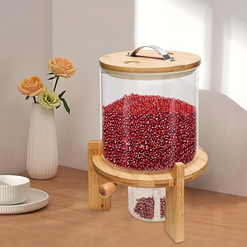 Dispensador de cereales, tanque de almacenamiento de grano grueso de 5 l1.32 galones con taza medidora, contenedor de almacenamiento de alimentos