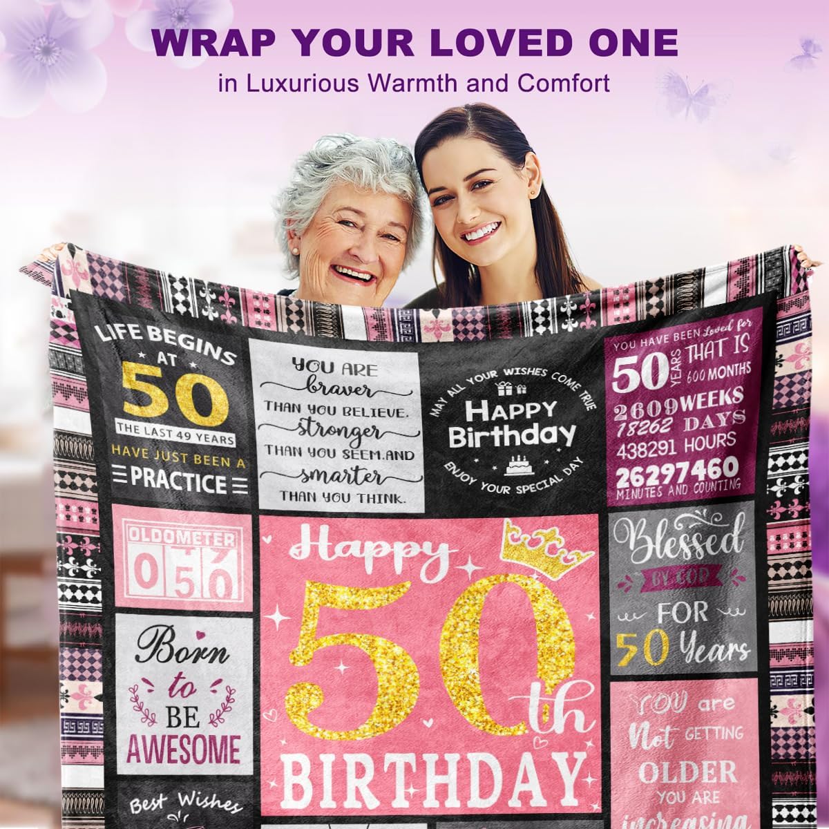 50th Birthday Gifts for Women Girls Throw Blanket 80"X60", 50th Happy Birthday Decorations Blanket, 50th Unique Happy Birthday for Women, 1975 Birthday Gifts for 50 Year Old Woman Throws