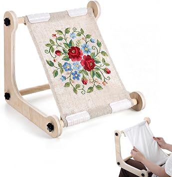 Adjustable Embroidery Table Stand, Cross Stitch Hoop Stand, Wood Embroidery Hoop Holder, Hands-Free Cross Stitch Scroll Frame Needlepoint Stands for Arts Crafts Sewing Needlework Crossstitch Supplies