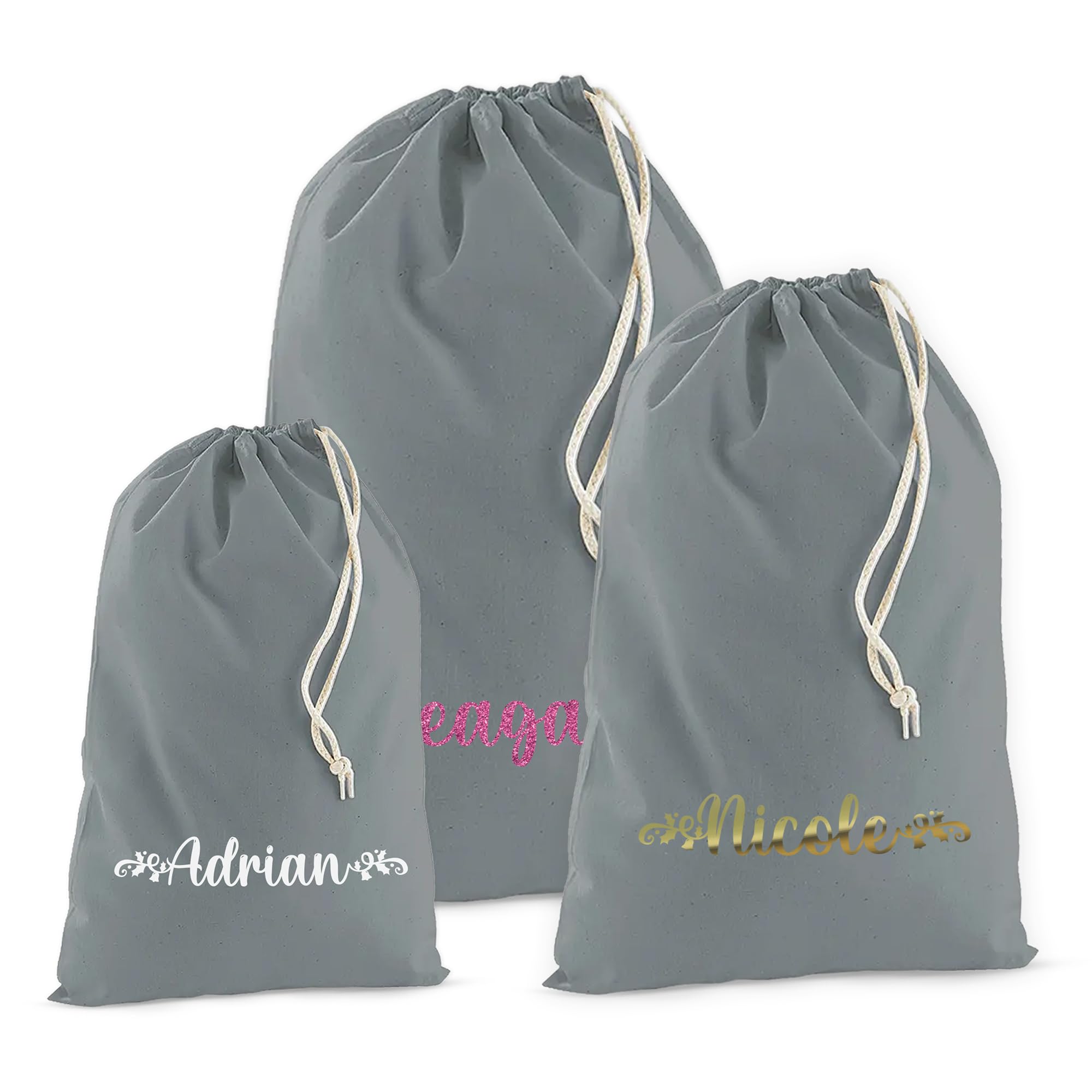 Print Maniacs Grey Personalised Christmas Stocking Gifts For Dad, Personalised Santa Stocking Sack, Customised Santa Sack Adults, Custom Stocking Cotton Santa Sack, Personalised Xmas Gifts For Dad